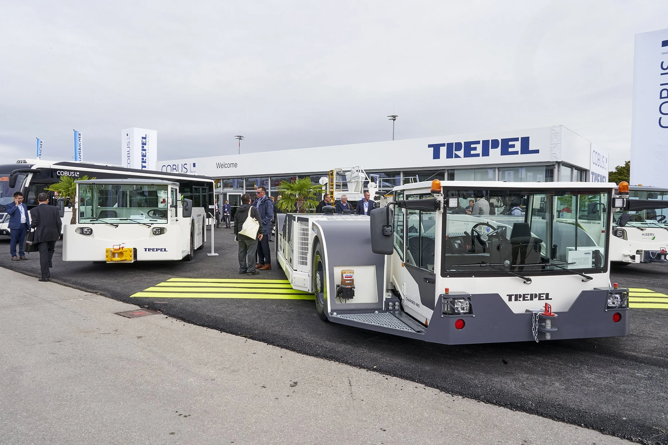 TREPEL exhibition booth with various aircraft tractors on display at Inter Airport 2019